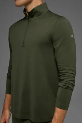 Camiseta de manga larga Conquer Reform con cremallera de 1/4 – Verde oliva