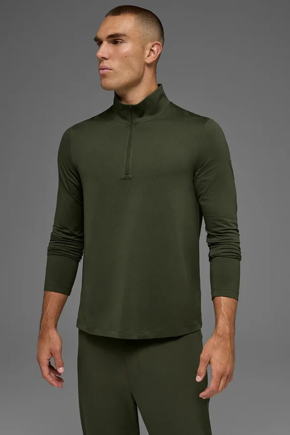 Camiseta de manga larga Conquer Reform con cremallera de 1/4 - Verde oliva