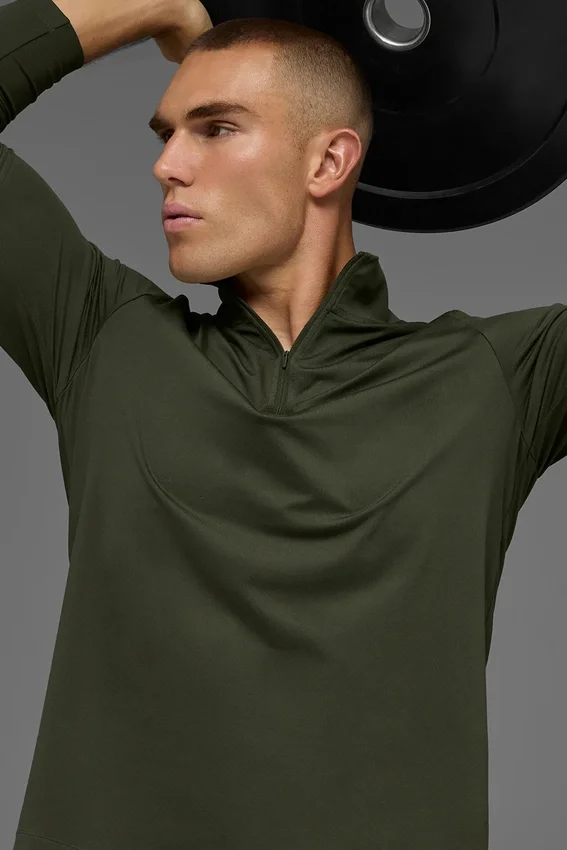 Camiseta de manga larga Conquer Reform con cremallera de 1/4 - Verde oliva