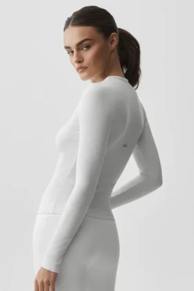 Camiseta de manga larga de modal acanalado – Blanco