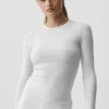 Camiseta de manga larga de modal acanalado - Blanco