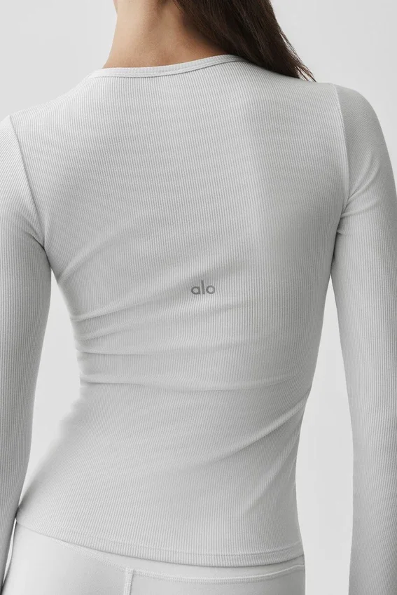 Camiseta de manga larga de modal acanalado - Blanco