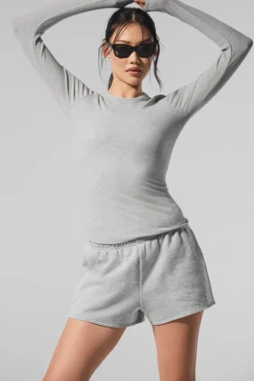 Camiseta de manga larga de modal acanalado - Gris jaspeado deportivo