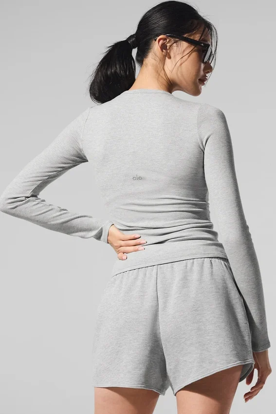 Camiseta de manga larga de modal acanalado - Gris jaspeado deportivo
