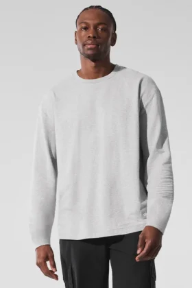 Camiseta de manga larga Double Take con cuello redondo - Gris jaspeado deportivo