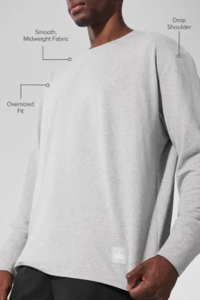 Camiseta de manga larga Double Take con cuello redondo – Gris jaspeado deportivo