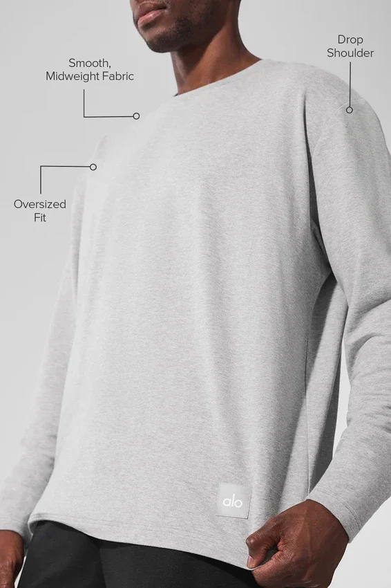 Camiseta de manga larga Double Take con cuello redondo - Gris jaspeado deportivo