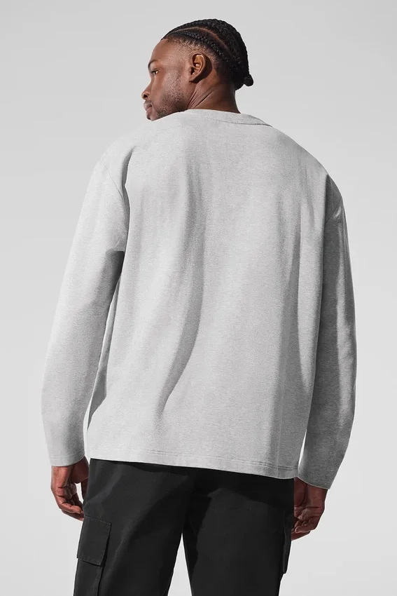 Camiseta de manga larga Double Take con cuello redondo - Gris jaspeado deportivo