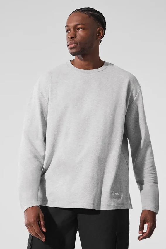 Camiseta de manga larga Double Take con cuello redondo - Gris jaspeado deportivo