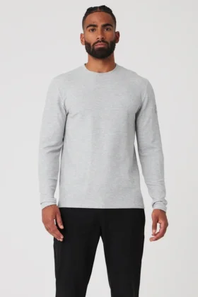 Camiseta de manga larga «Micro Waffle Fast Break» - Gris jaspeado deportivo