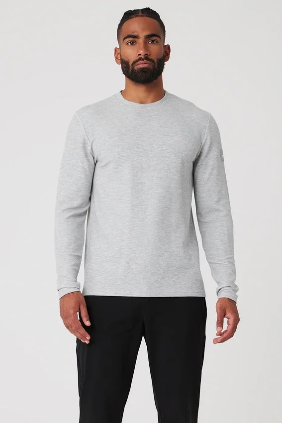 Camiseta de manga larga «Micro Waffle Fast Break» - Gris jaspeado deportivo