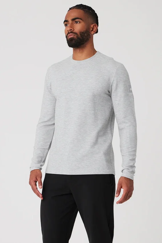 Camiseta de manga larga «Micro Waffle Fast Break» - Gris jaspeado deportivo