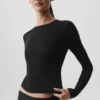 Camiseta de manga larga Sea Coast acanalada - Negro