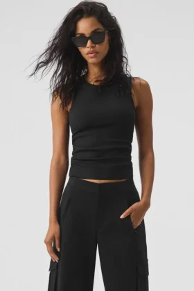 Camiseta de tirantes acanalada «En Pointe» - Negro