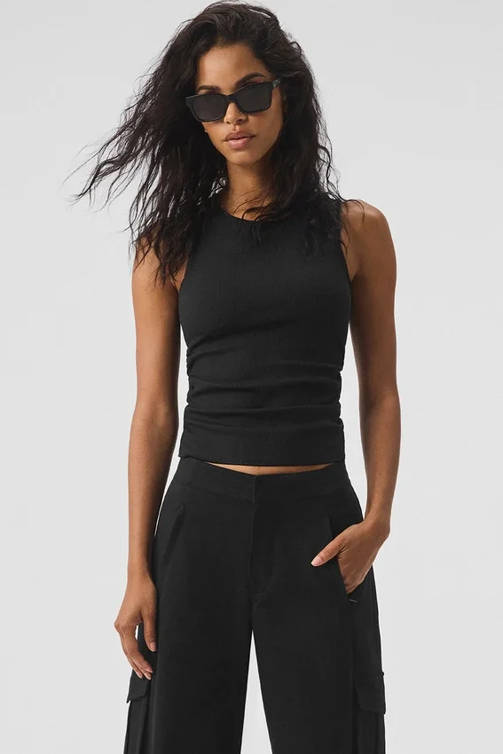 Camiseta de tirantes acanalada «En Pointe» - Negro