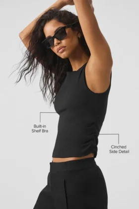 Camiseta de tirantes acanalada «En Pointe» – Negro