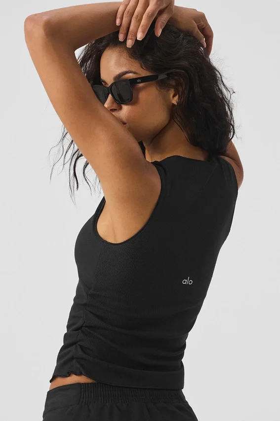 Camiseta de tirantes acanalada «En Pointe» - Negro