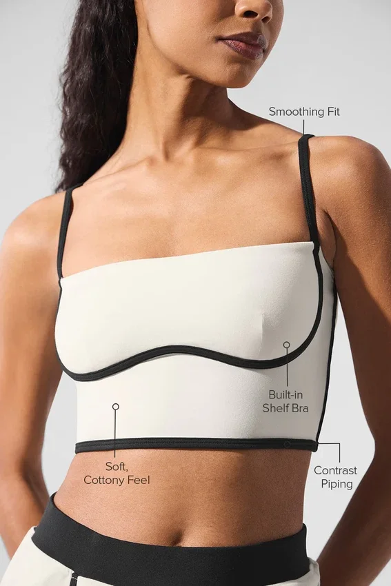 Camiseta de tirantes con sujetador integrado Airbrush Streamlined - Marfil/Negro