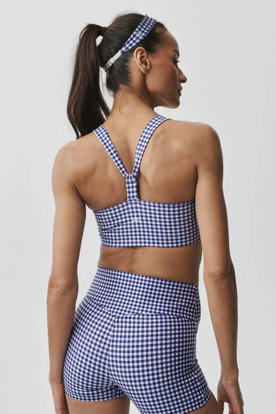 Camiseta de tirantes con sujetador integrado Airlift Gingham Sleek - Cuadros vichy azul marino