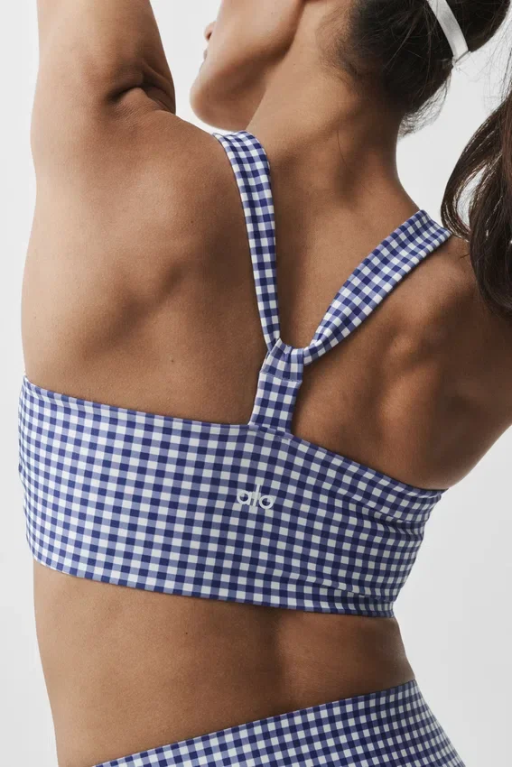 Camiseta de tirantes con sujetador integrado Airlift Gingham Sleek - Cuadros vichy azul marino