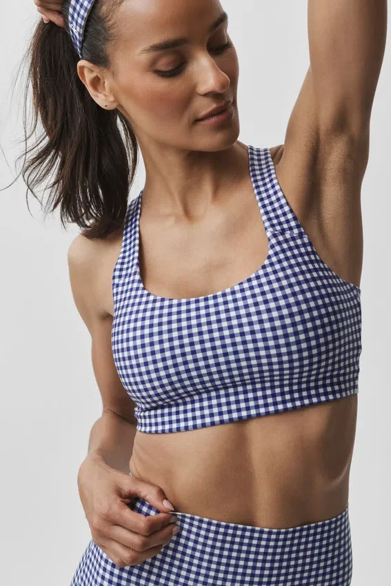 Camiseta de tirantes con sujetador integrado Airlift Gingham Sleek - Cuadros vichy azul marino
