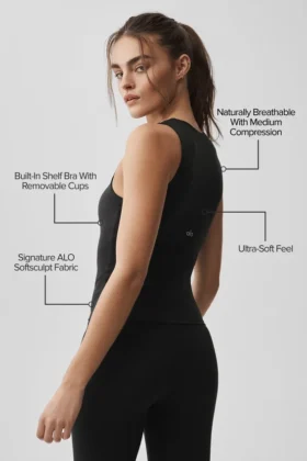Camiseta de tirantes con sujetador integrado Alo Softsculpt No Nonsense – Negro