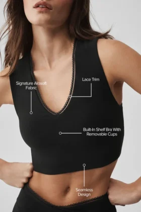 Camiseta de tirantes con sujetador integrado Alosoft Affection de cuello en V – Negro