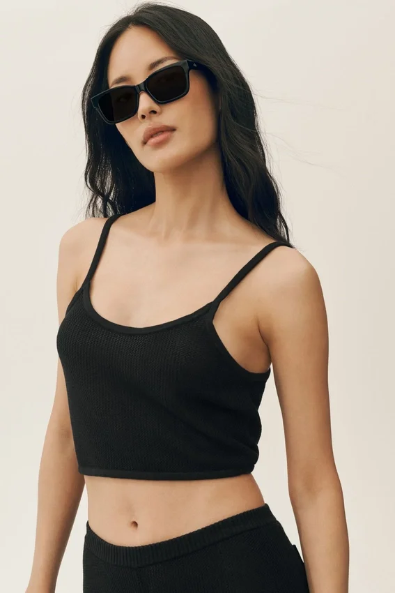 Camiseta de tirantes corta «Heat Wave» de seda y cachemira - Negro