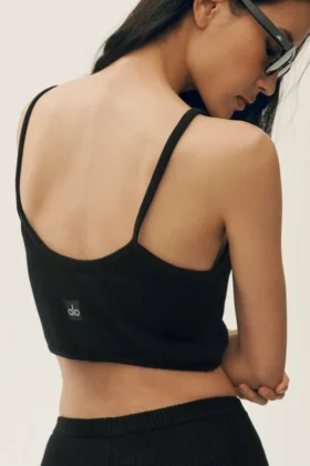 Camiseta de tirantes corta «Heat Wave» de seda y cachemira – Negro