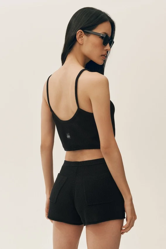 Camiseta de tirantes corta «Heat Wave» de seda y cachemira - Negro