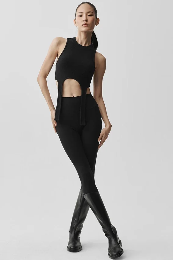 Camiseta de tirantes de Bienestar Rib Flaunt - Negro