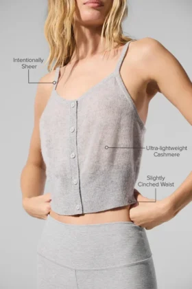 Camiseta de tirantes de cachemira transparente – Gris jaspeado deportivo