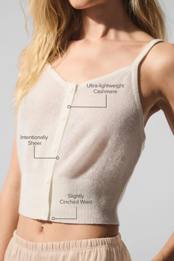 Camiseta de tirantes de cachemira transparente - Marfil