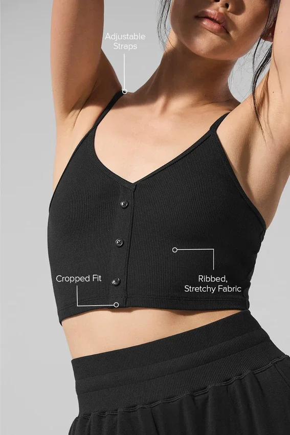 Camiseta de tirantes de punto acanalado «Delicate Lounge» - Negro
