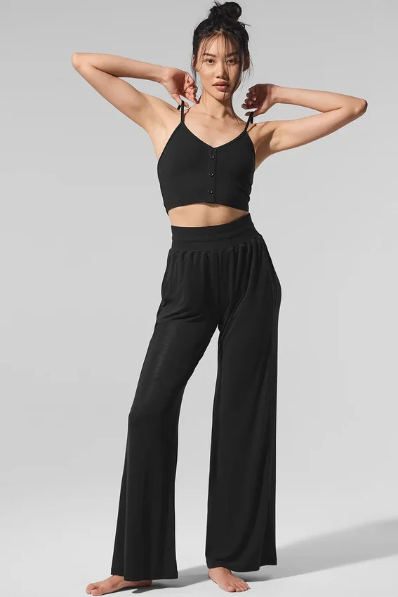 Camiseta de tirantes de punto acanalado «Delicate Lounge» - Negro