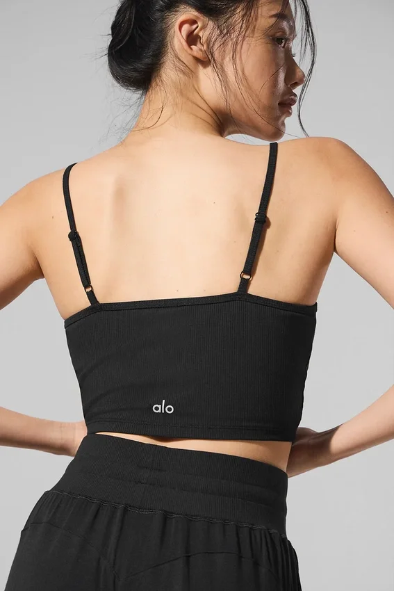 Camiseta de tirantes de punto acanalado «Delicate Lounge» - Negro