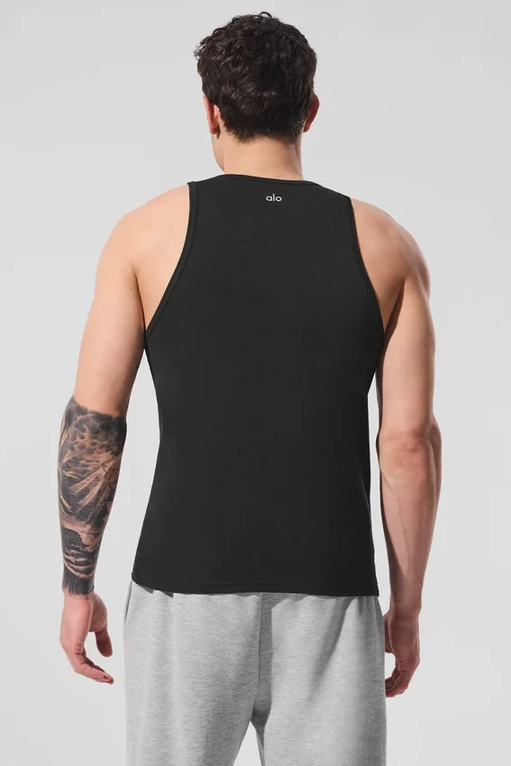 Camiseta de tirantes de punto elástico de modal para el día a día - Negro