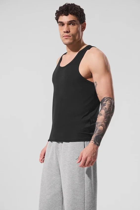 Camiseta de tirantes de punto elástico de modal para el día a día - Negro