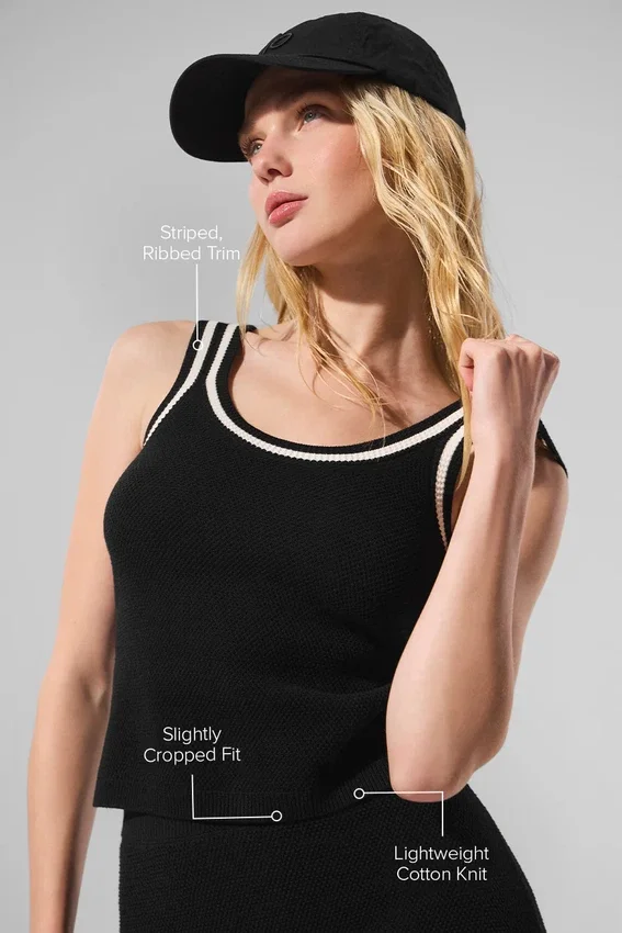 Camiseta de tirantes de punto «Tennis Club» — Negro/Marfil