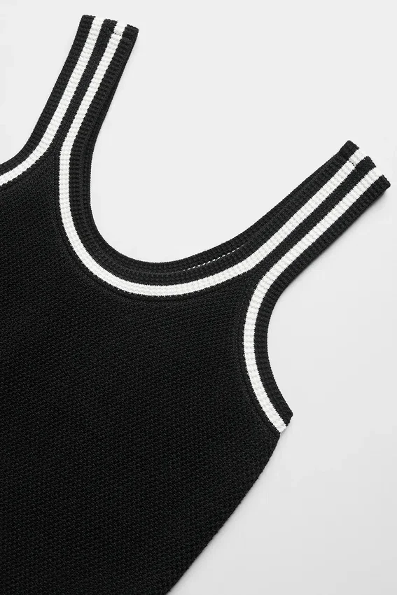 Camiseta de tirantes de punto «Tennis Club» — Negro/Marfil