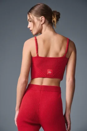 Camiseta de tirantes de punto vaquero con liguero – Rojo intenso/Rojo intenso oscuro