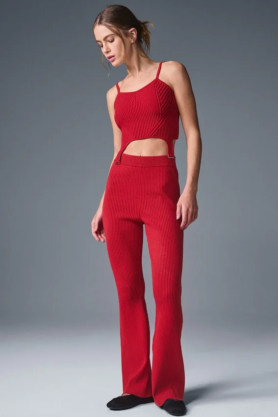 Camiseta de tirantes de punto vaquero con liguero - Rojo intenso/Rojo intenso oscuro