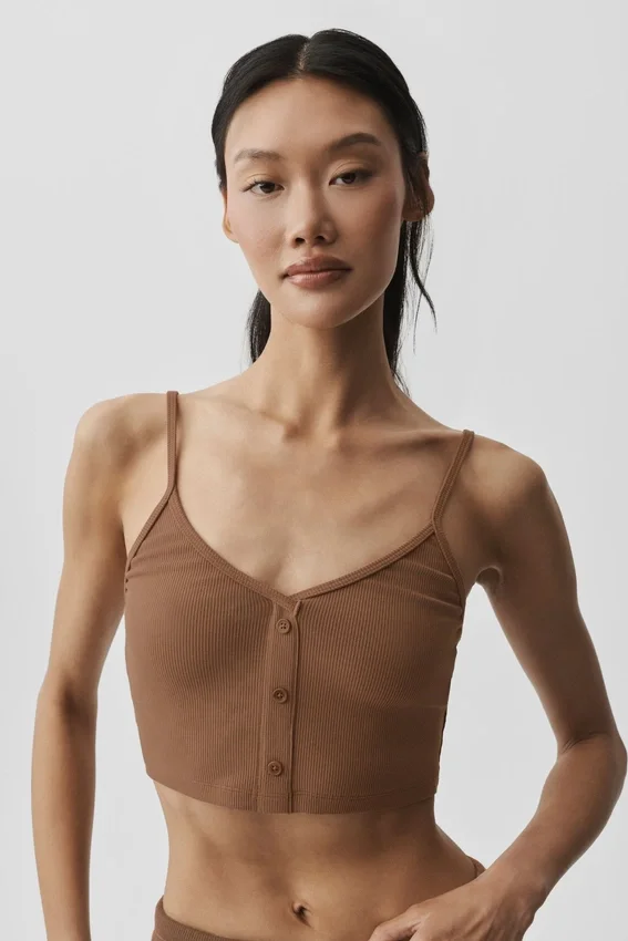 Camiseta de tirantes «Delicate Lounge» de punto acanalado - Marrón «Sun Kissed»