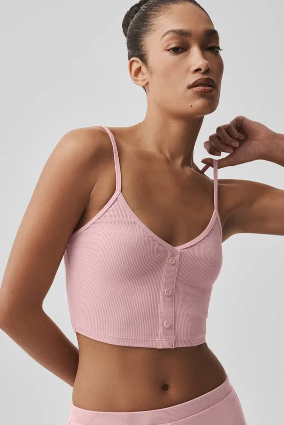 Camiseta de tirantes «Delicate Lounge» de punto acanalado - Rosa vintage