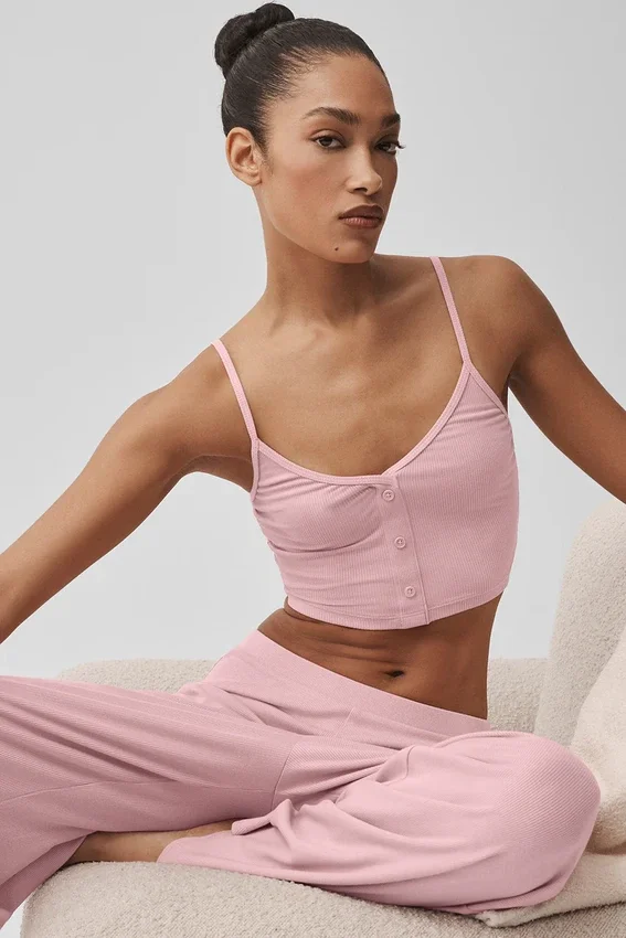 Camiseta de tirantes «Delicate Lounge» de punto acanalado - Rosa vintage