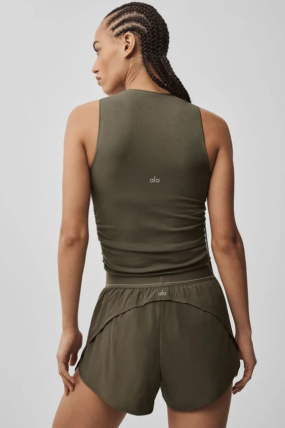 Camiseta de tirantes «En Pointe» de canalé - Verde olivo