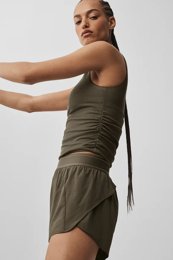 Camiseta de tirantes «En Pointe» de canalé - Verde olivo