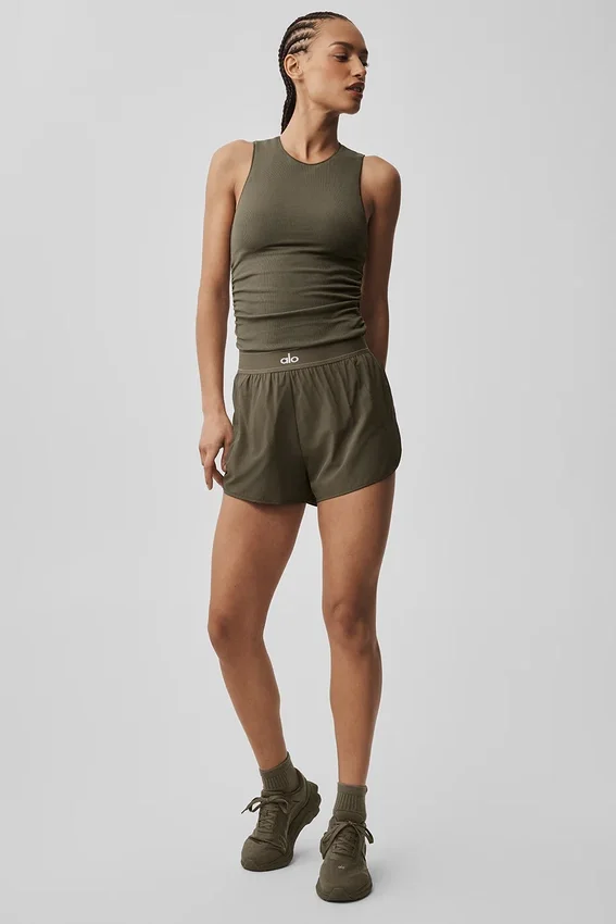 Camiseta de tirantes «En Pointe» de canalé - Verde olivo