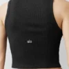 Camiseta de tirantes Henley de modal con canalé - Negro
