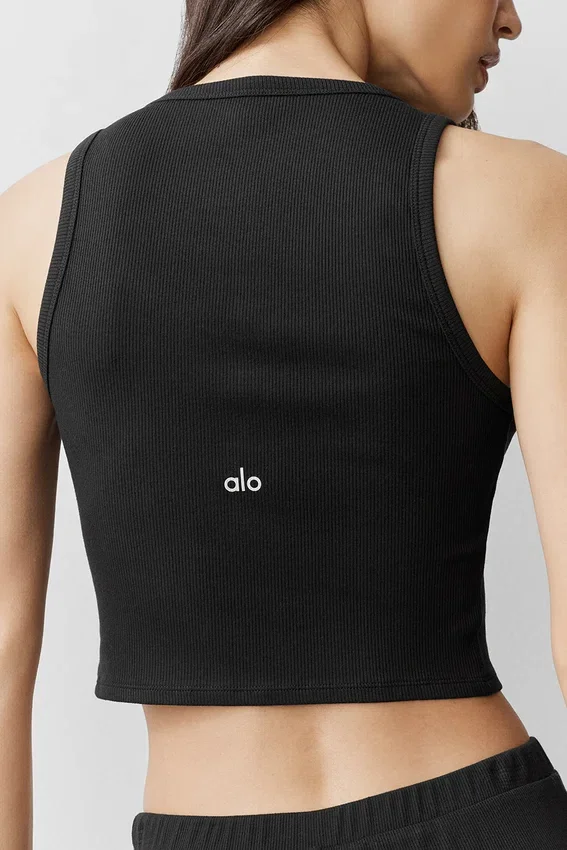 Camiseta de tirantes Henley de modal con canalé - Negro
